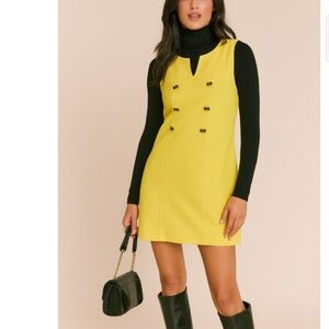 Tibi Vibrant Yellow Vintage Dress with Button Accents